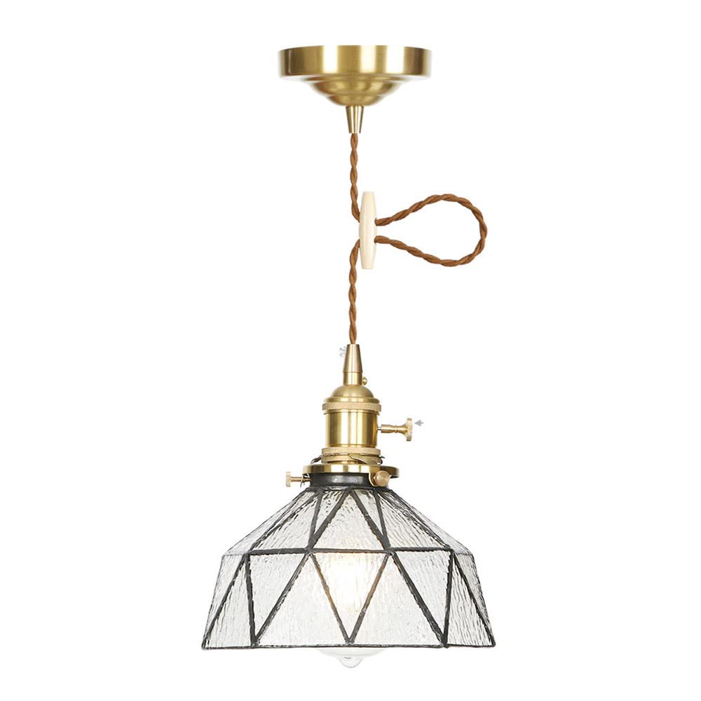 FYZDLAOR Brass+Glass Pendant Light, Modern Pendant Light with Adjustable Height,for Living Room Bedroom Restaurant Cafe Teahouse Bar Dining Room Club（E27）
