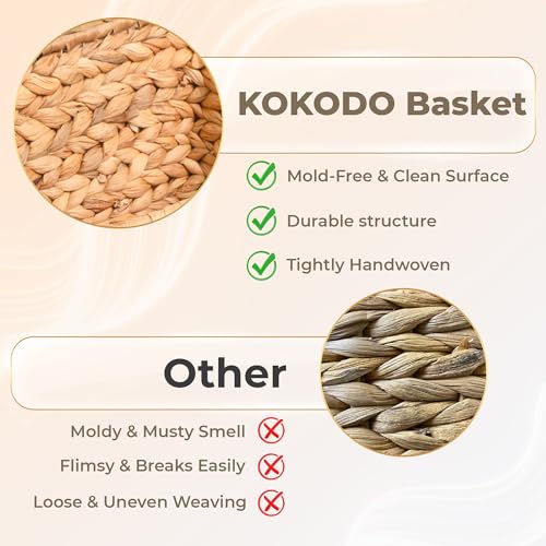 Image of KOKODO 2-Pack Open Front Pantry Baskets, Handwoven Water Hyacinth Wicker Storage Baskets with Built-in Handles, Organizing Bins for Shelves