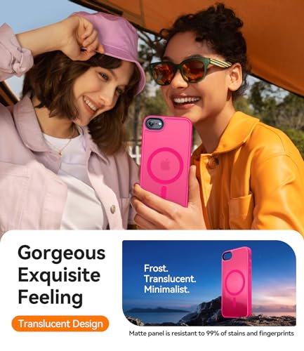 Image of CANSHN Magnetic Case for iPhone SE 2022 /iPhone SE 2020 /iPhone 8, Built in Magnets Compatible with MagSafe, Translucent Matte Back Phone Cover for iPhone 8 /SE 2 /SE 3(4.7 inch) Frosted Hot Pink