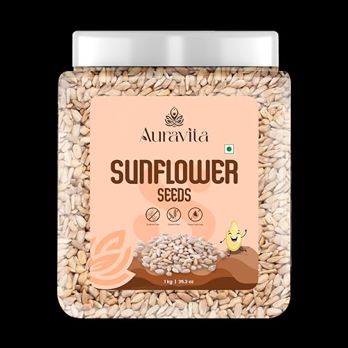Image of Auravita Premium Sunflower Seeds 1kg | Rich in Protein, Fiber & Healthy Fats | Raw Seeds for Eating | High in Protein, Fiber & Magnesium Jar Pack