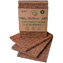 Coconut Husk Scrubber3 Compostable Eco-Friendly Scouring Pads for Dishes| Biodegradable Natural Coir Scrub Pad| Non-Scratch