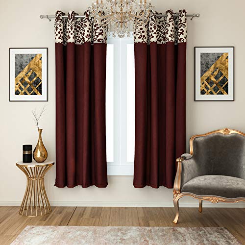 Image of Swayam Blackout Cotton Casement Window Curtain for Living Room & Bedroom | 5 Feet | Room Darkening Curtain with Eyelets | Pack of 2 | Solid Design - Brown