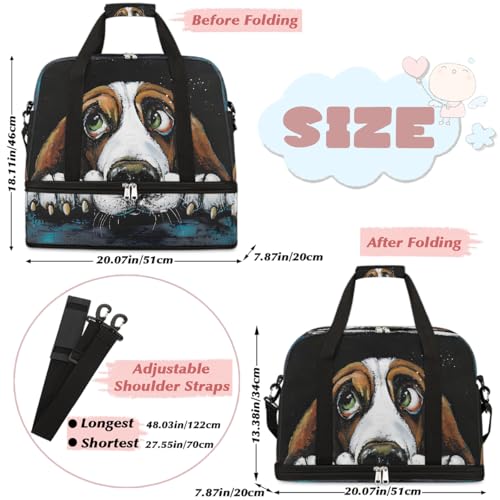 Dog Cartoon Animal Travel Duffle Bags With Shoes Compartment for Women Men Weekender Overnight Bag Foldable Sports Tote Gym Carry On Luggage Handlebag for Travel Yoga Hospital Workout2