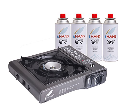 Image of Hans Portable Gas Stove - Model 2500LPG (Grey) 2-in-1 LPG & Butane and Gas Pack of 4