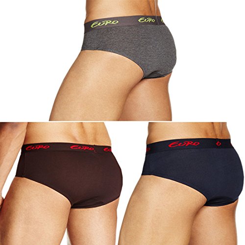 Image of Euro Men's Solid Multicolor Brief Pack of 3