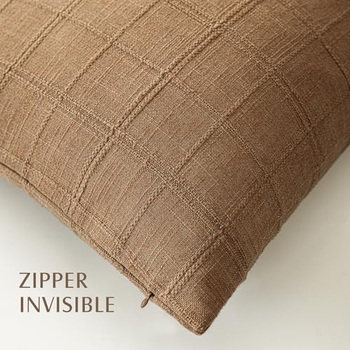 Image of Foindtower Set of 1 Decorative Linen Check Throw Pillow Cover Neutral Farmhouse Lumbar Cushion Cover Soild Modern Boho Home Decor for Sofa Chair Couch Bedroom Living Room,14x36 Inch,Brick