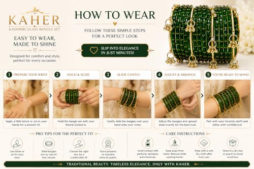 Image of Kaher Kashmiri Glass Bangle with gunghro Set for Women| Traditional, Fancy Glass Chudi Set for Festival, Wedding, and Party (Set Of 16)