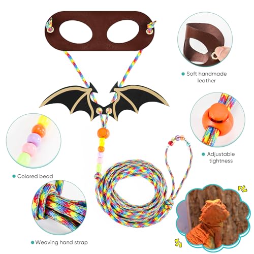 Image of LIKZINWA Bearded Dragon Lizard Leash Harness,4 Size Pack Adjustable Small Animal Harness for Reptile and Small pet (New Dinosaur Wing)