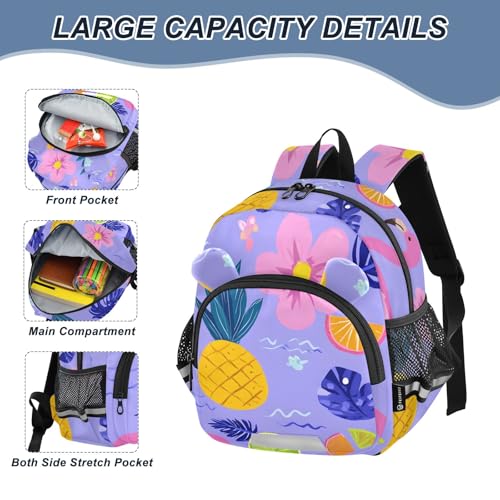 Kid's Backpack for Boys & Girls Toddler Bag Flamingo Pineapple Pattern Backpack with Safety Leash4