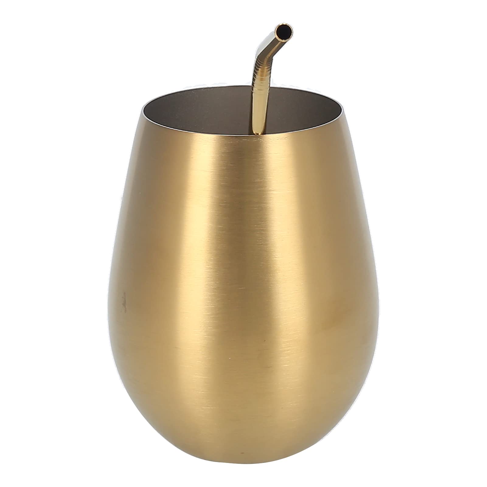 Buyer Star Doppelwandiger Metall-Weinbecher (Gold) - Unzerbrechlich, 480 Ml, Edelstahl, Stiellos, Für Kalte Getränke, Mit Deckel