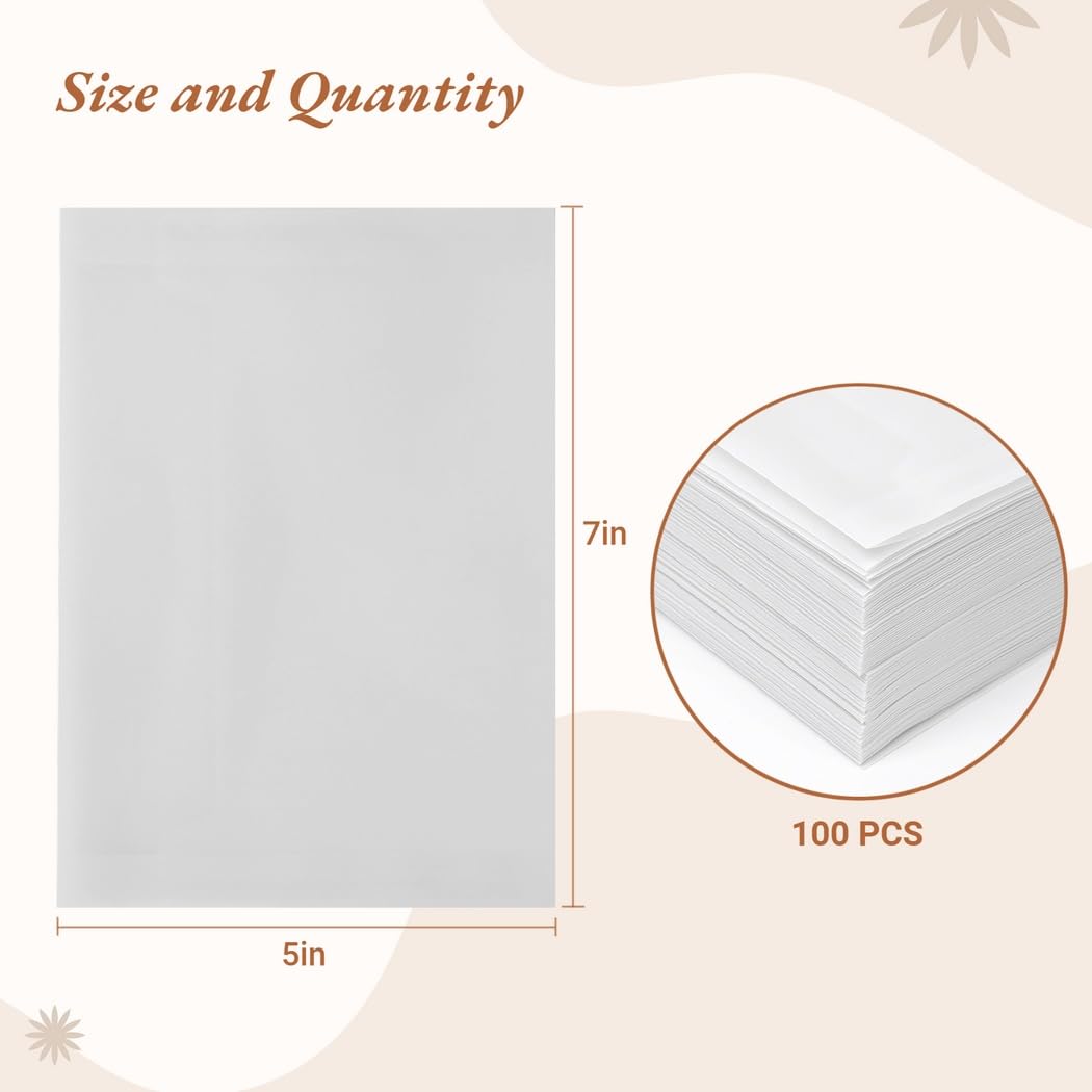 100 buste di carta pergamena con sigilli di cera, 12,7 x 17,8 cm, giacche traslucide, involucri per cartoline pre-piegate, per inviti di nozze, baby shower e biglietti di compleanno