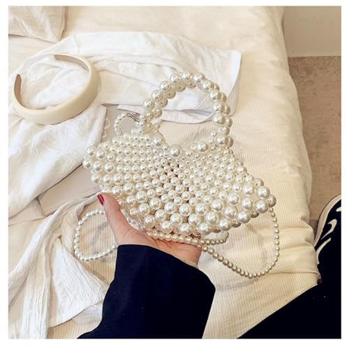 Image of Cute White Pearl Clutch Purse Bag For Women Evening Handbags Small Crossbody Handle Beaded Purses
