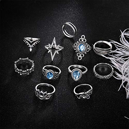 Aimimier 11 Pcs Bohemian Stackable Joint Knuckle Ring Set Carved Flower Star Leaf Gemstone Midi Ring Vintage Finger Rings For Women And Girls #TOP3