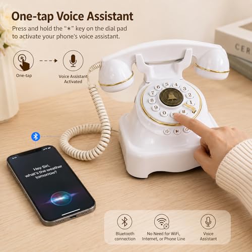 Teléfono fijo Bluetooth estilo retro blanco miniatura 5