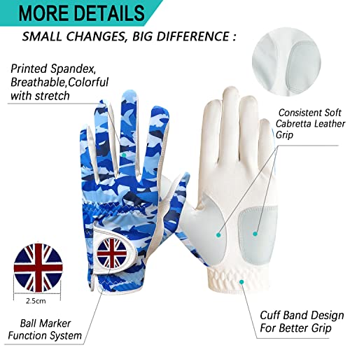 FINGER TEN Golf Gloves Men Left Hand Right with Ball Marker Cabretta Leather Weathersof Rain Grip Value Pack,Mens Golf Glove Fashion Pattern Wear Resistant (Camouflage-1 Pack - Image 2