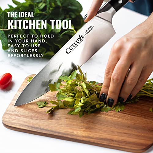 Cutluxe Chef Knife – 8" Cooking & Cutting Kitchen Knife – Razor Sharp Blade Forged From High Carbon German Steel – Ergonomic Handle & Full Tang Design – Artisan Series #TOP4