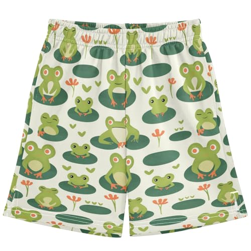 Boys Athletic Shorts with Pockets Abstract Frog Pattern Running Basketball Shorts for Youth Elastic Waist Size 7-8