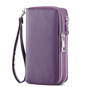 Cellphone Wallet for Women Dual Zipper Long Purse with Removable Wristlet
