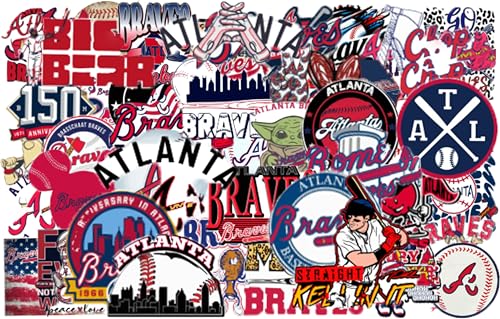 Image of 50 PCS American Sport Team Stickers Pack for Water Bottle, Laptop, Bicycle, Computer, Motorcycle, Travel Case, Car Decal Decoration Sticker (50pcs Atlanta Stickers)