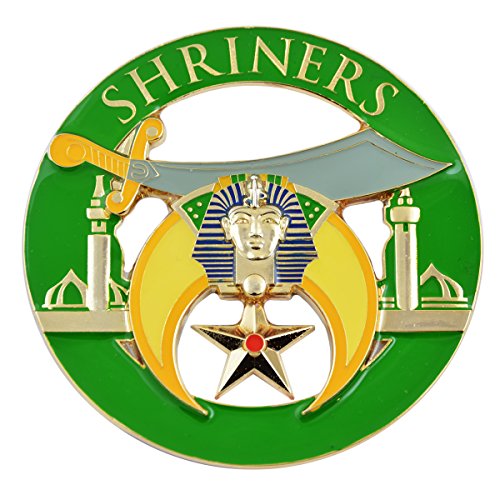 Image of Shriners Masonic Auto Emblem - [Green & Yellow][3'' Diameter]