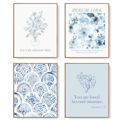 LARTSFRO Floral Bible Verse Wall Art Prints, Set of 4