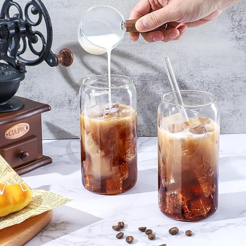 Image of Can Shape Glass Cups with Glass Straw - 510ml, Set of 2, Can Shaped Beer Glass, Drinking Glasses, Iced Coffee Glasses, Whiskey Cocktail Glasses, Juice Water Cup, Glass Tumbler, Beverages Cup