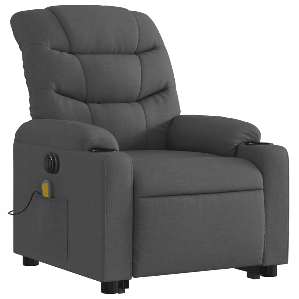 Sillón elevador eléctrico reclinable con masaje de 6 puntos, color gris oscuro, tejido para ancianos y adultos, función de elevación y vibración, cómodo asiento acolchado