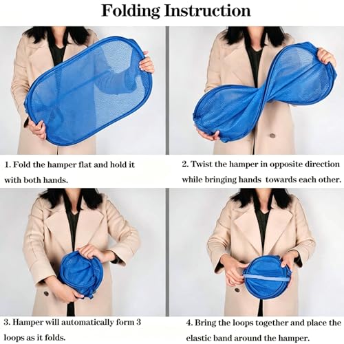 Image of Larpur Mesh Laundry Basket, Pop up Laundry Hamper with Handles, Collapsible Clothes Basket for Travel, College, Dorm, Royal Blue
