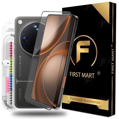 Image of FIRST MART Tempered Glass for Oppo Find X9 Ultra, 9H 0.3 mm Full-Glue Screen Protector with Cable Protector, 3D Edge-to-Edge, HD Clear, Case-Friendly, Black, Pack of 1