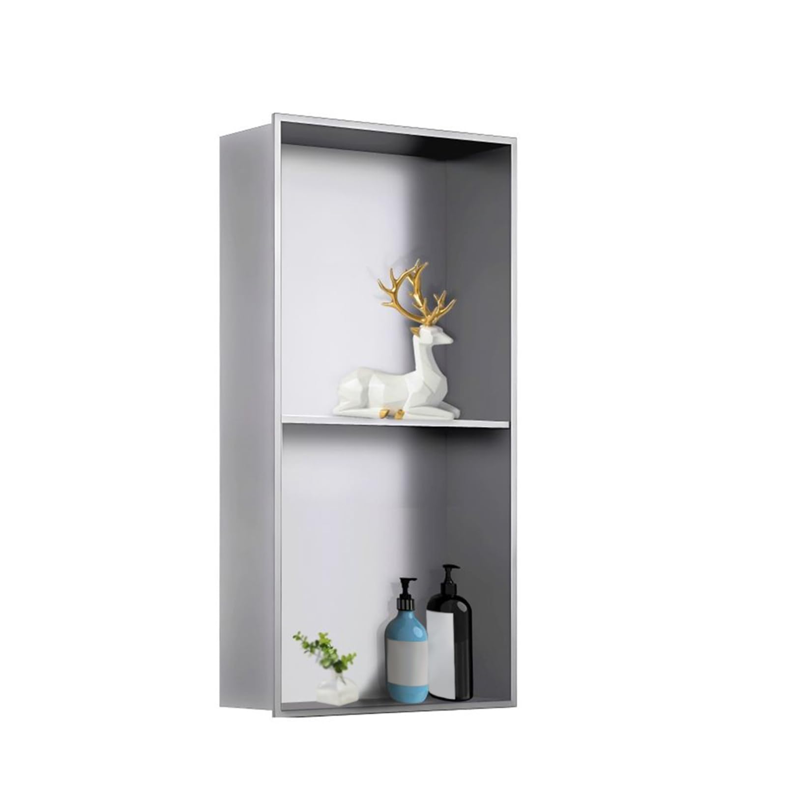 Nicho de Ducha de Acero Inoxidable, repisa de Ducha empotrada Doble, Estante de baño Impermeable para champú, jabón y artículos de tocador - 70 x 28 x 12,5 cm,Gris