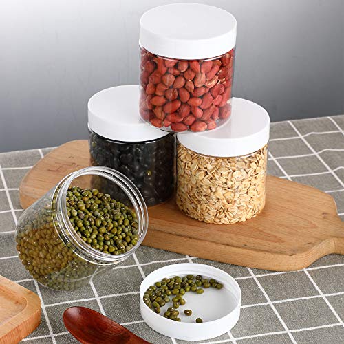 Image of Patelai 4 Pcs Plastic Jars Wide Mouth with Lids,8 Ounce,White
