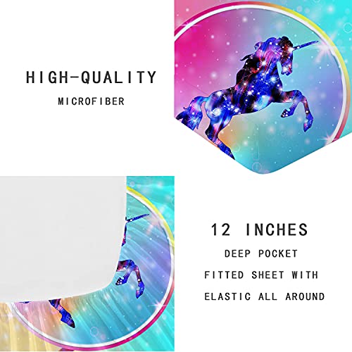 Xiaoleyu Kids Unicorn Bed Sheets Set Twin Size 3D Colorful Rainbow Galaxy Sheets Set Luxury Soft Microfiber Single Sheets, 2Pcs (1 Deep Pocket Fitted Sheet+1 Pillowcases) #TOP4