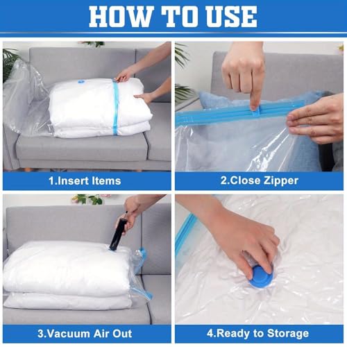 Image of Vacuum Storage Bags for Clothes, Blankets, Comforters, Jackets - 5-Pack Space Saver Compression Bags with Hand Pump - Airtight Resealable Bags for Travel & Home Storage