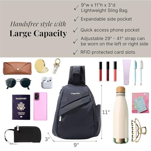Image of Baggallini Medium Sling Backpack - 9 inchx11 inch Lightweight Sling Bag with Convertible Adjustable Shoulder Strap