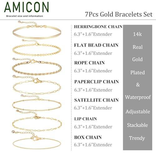 Gold Bracelets for Women,Dainty 14K Gold Plated Stack Set Trendy Stackable non tarnish Paperclip Chain Bracelets Gold Jewelry Sets Gifts for Women3
