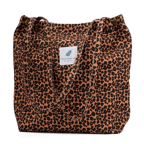 Image of TOPASION Cute Corduroy Tote Bag Canvas Shoulder Handbags for Women Travel Shopping