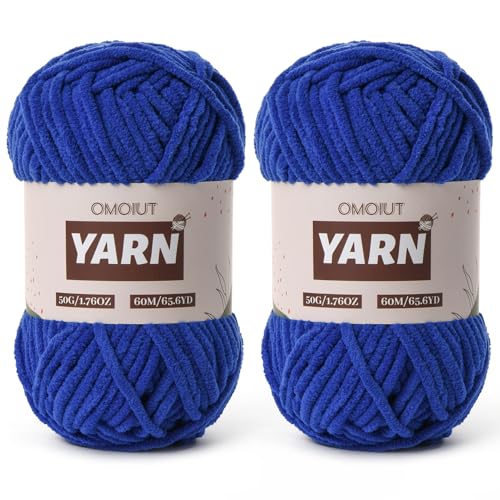 Image of 2 Packs Plush Chenille Chunky Crochet Yarn - Baby Yarn for Crocheting Soft - Velvet Yarns Knitting for Blankets Crafts - Fluffy Amigurumi Yarns 100g /131yds (2 Sapphire Blue)