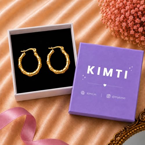 Image of KIMTI Gold Plated Hoop Earrings for Women - 18K Gold Plated Round Chunky Hoops | Lightweight Anti Tarnish Hypoallergenic Korean Style | Daily Wear Earrings for Girls and Women