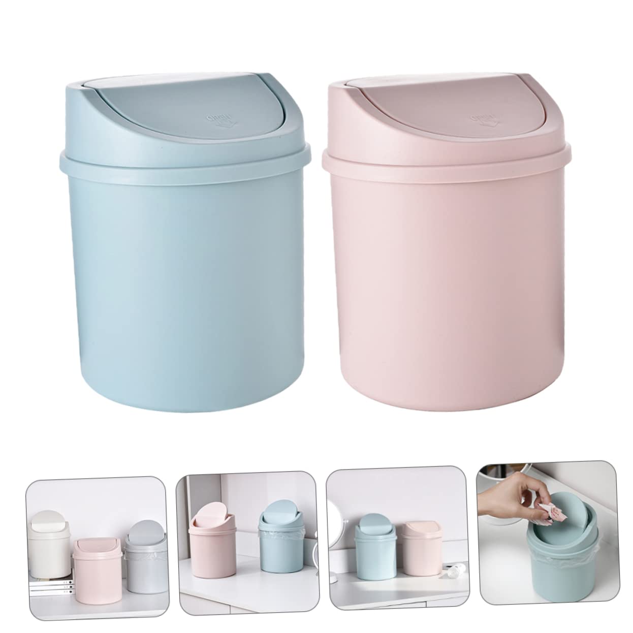 MAGICLULU 2 Pack Mini Trash Cans Pp Material Litter Holders Desktop Garbage Bins Cover Ideal for Small Spaces