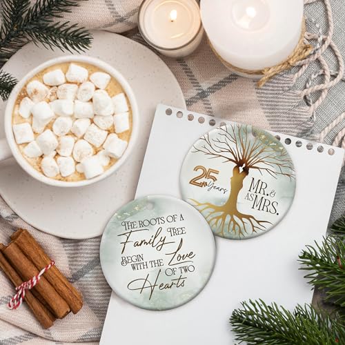 Amostore Ceramic 25 Years Anniversary Ornament, Ideal 25Th Wedding Gift For Couple, Parents, Husband, Wife, Friends, Unique Christmas Decor thumb #5