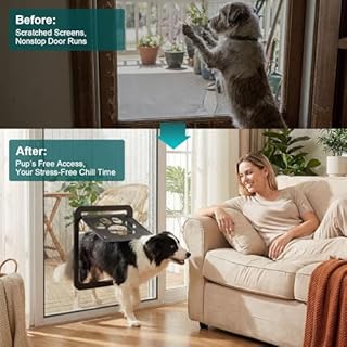Ownpets Dog Screen Door, Inside Door Flap 12x14x0.4 Inch, Lockable Pet Screen Door, Magnetic Self-Closing Screen Door with Locking Function, Sturdy Screen Door for Dogs Cats