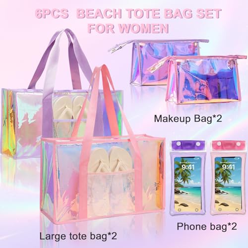Image of Iridescent Waterproof Beach Tote Bag for Women Large Jelly Tote Bag for Summer Travel Vacation Swim Pool