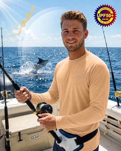 Image of FISHEAL Mens Long Sleeve Fishing Camo Shirts, UPF 50+ Sun Swim Rash Guard