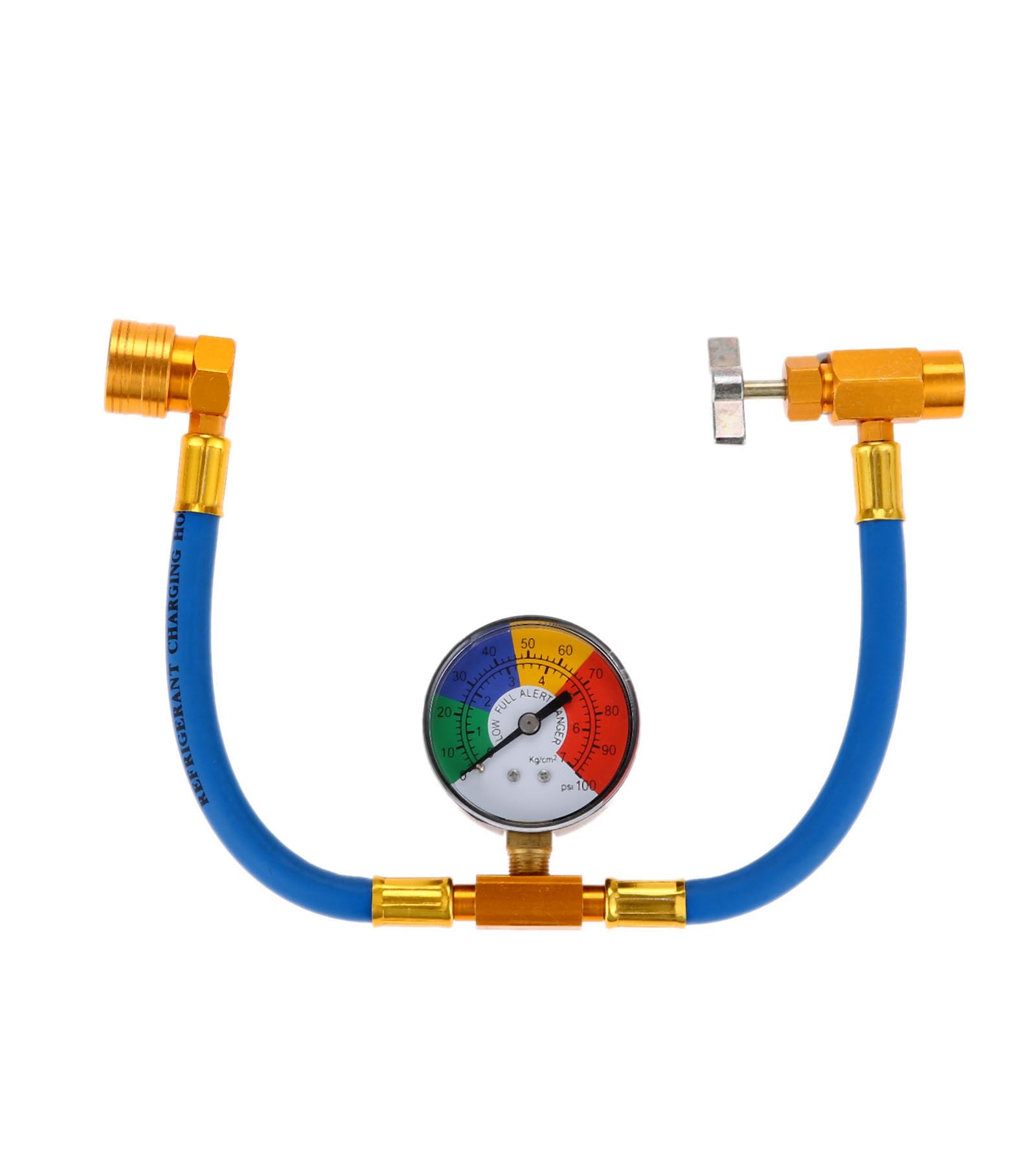 Aupoko R134A AC Refrigerant Charge Hose, 1/2” Acme RH Can Opener Tap Dispensing Piercing Valve and Recharge Hose with 100psi Pressure Gauge for Car Air Conditioning Refrigerant