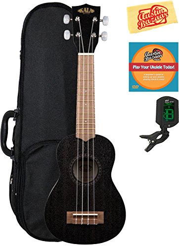 Kala Ukelele soprano de caoba satinada KA-15S-BLK (negro) con estuche rígido, afinador, DVD instructivo...