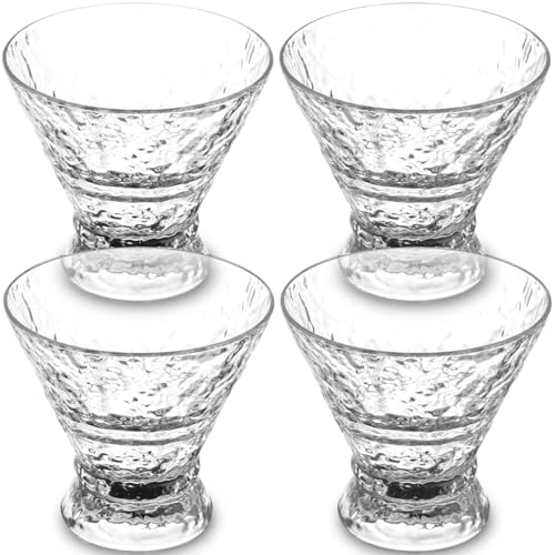 Foppla Juego de 4 copas de Martini de 8 onzas transparentes, vasos de cóctel sin tallos, reutilizables, de plástico, multifunción, para bar, martini, fiestas de noche, cumpleaños