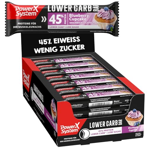 Power System Eiweißriegel Lower Carb Protein Bar Blueberry Cupcake, Low Sugar, 28x40g