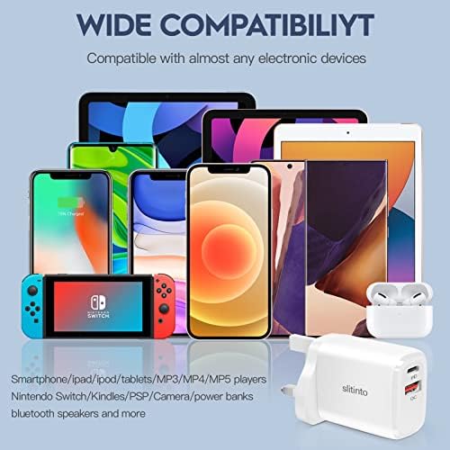 USB Charger, slitinto 20W USB C Wall Charger, 2 Ports PD & QC 3.0 Power Adapter, Charger Plug Fast Charging for i Phone 13/13 Mini/13 Pro/13 Pro Max/12, Samsung S21/S20, Huawei P30/P20