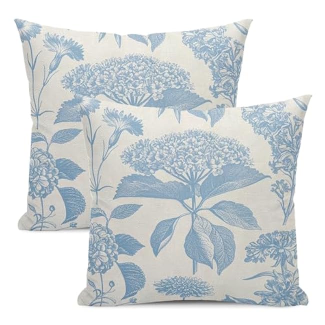 Floral Pillow Covers 16x16 Inches Set of 2 Sage Green Blue Floral Throw Pillow Covers Outdoor Rustic Spring Summer Flower Decoration Pillowcase Farmhouse Decorative Cushion Cover For Sofa Couch