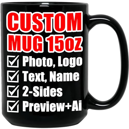 Personalized 15oz Black Ceramic Mug with Photo & Text